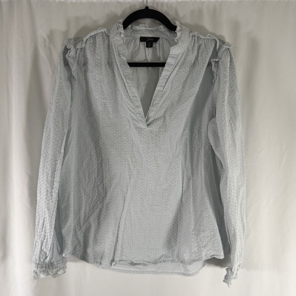 J Crew Blouse Women's Small Light Blue V-Neck Long Sleeve Textured Pullover